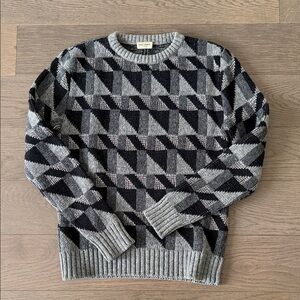 Saint Laurent Black and Gray Geometric Knit Crewneck Sweater